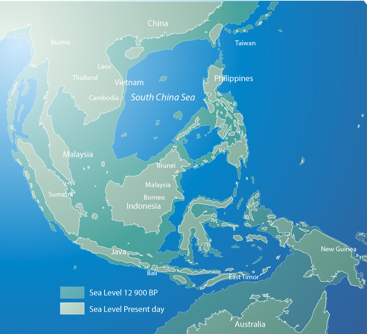 Map of the sea level rise 12800 years ago